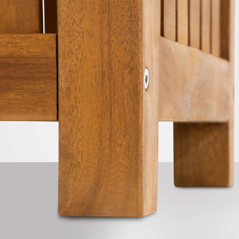 Stilfuld teak havebænk med to blomsterpotter udendørs holdbar