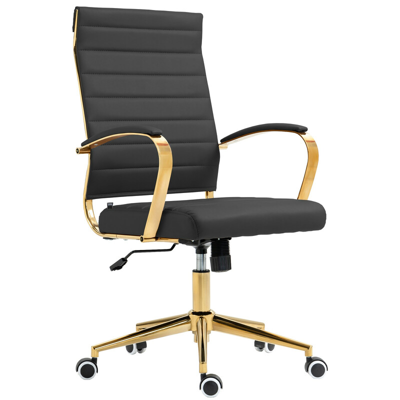 Elegant gylden kunstlæder kontorstol med ergonomisk ryglæn højdejusterbar og 360° roterende