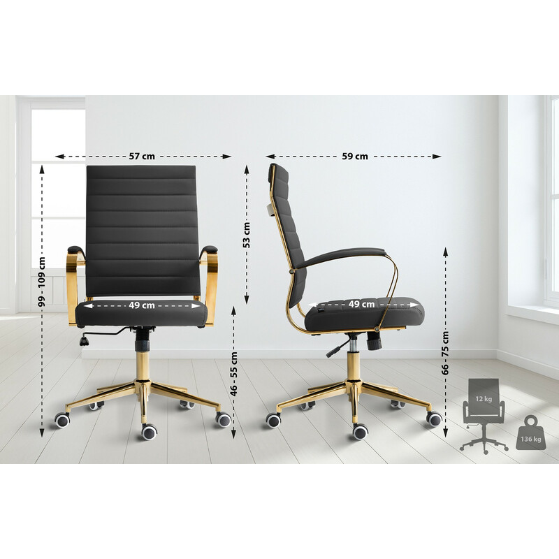 Elegant gylden kunstlæder kontorstol med ergonomisk ryglæn højdejusterbar og 360° roterende