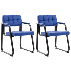 Polstret besøgsstol med buet sort metalramme og kunstlæder