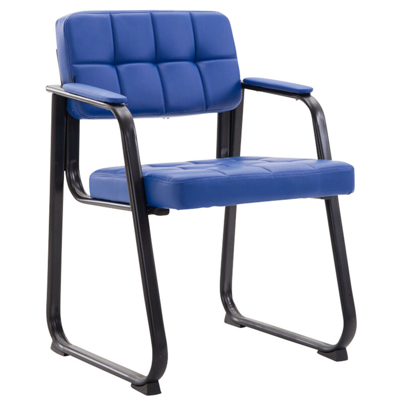 Polstret besøgsstol med buet sort metalramme og kunstlæder
