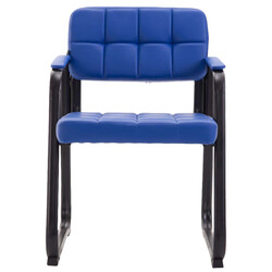 Polstret besøgsstol med buet sort metalramme og kunstlæder