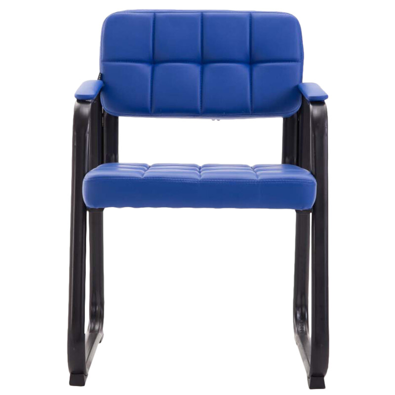 Polstret besøgsstol med buet sort metalramme og kunstlæder