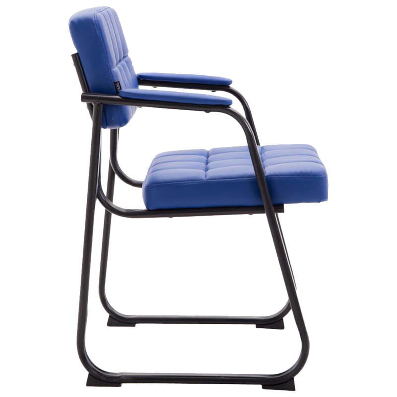 Polstret besøgsstol med buet sort metalramme og kunstlæder