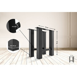 Hunker bordben af pulverbelagt stål 76 cm høj 70‑90 cm bred