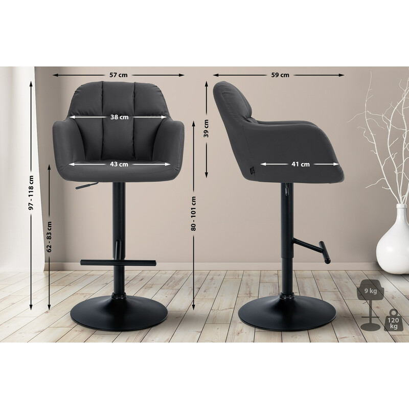 Justerbar barstol med armlæn fodstøtte og kunstlæder højde 97-118 cm