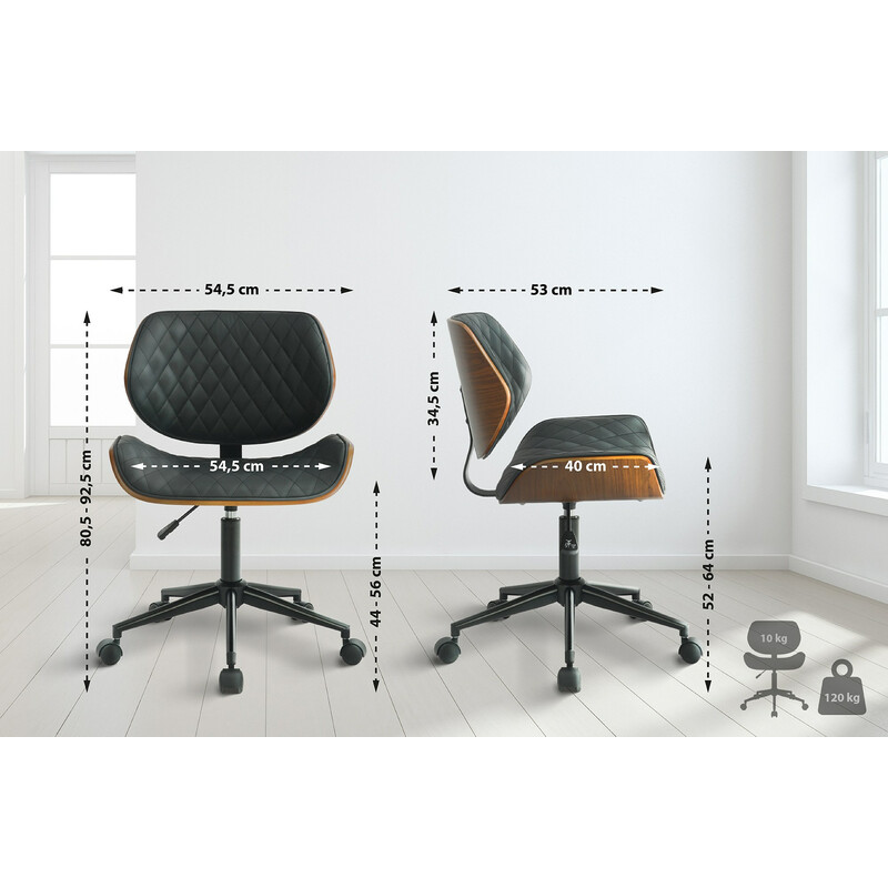 Ergonomisk kontorstol i kunstlæder med højdejustering og massivt træramme