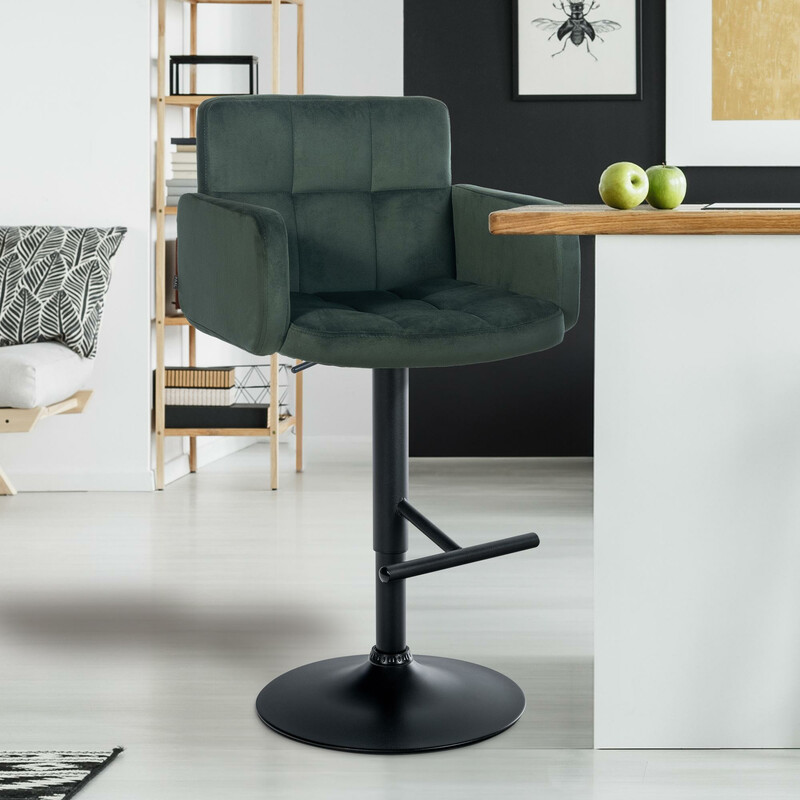 Los Angeles fløjlsbelagt barstol med justerbar højde roterende sæde og høje armlæn