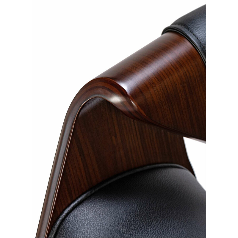 Højdejusterbar Foley barstol i kunstlæder med ryglænge og armlæn