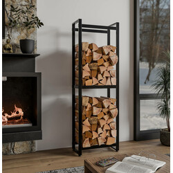 Morson sort pulverlakeret brændeholder 150 cm høj 25 cm dyb