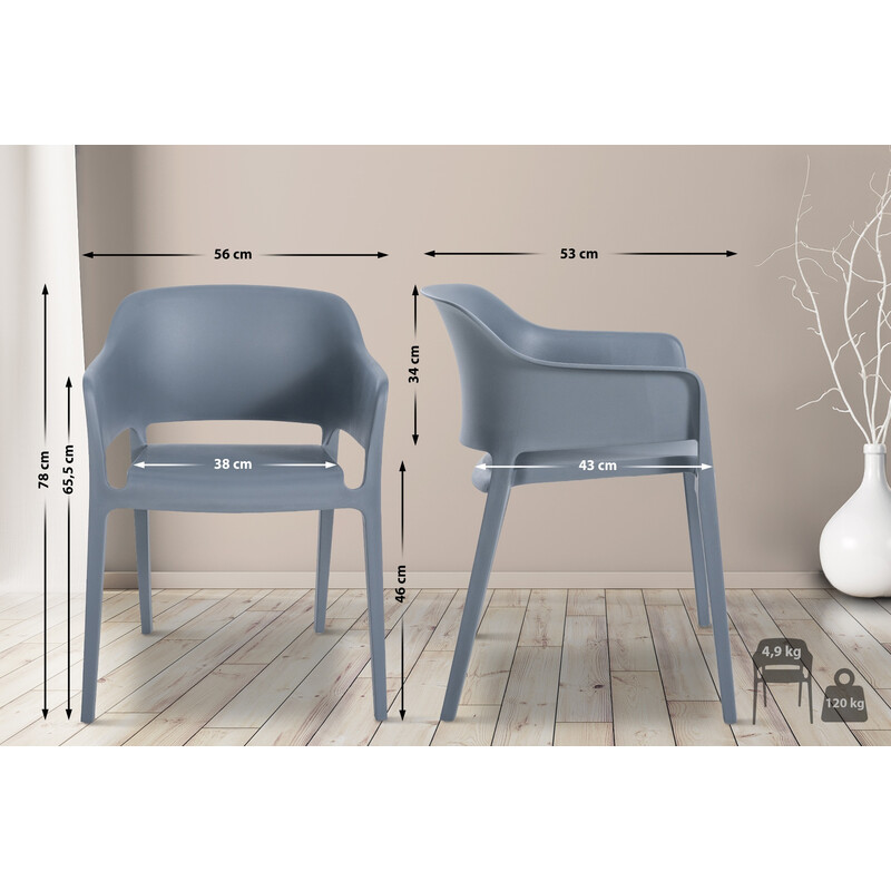 2 stk stablede Puebla-stole i plast til indendørs og udendørs brug