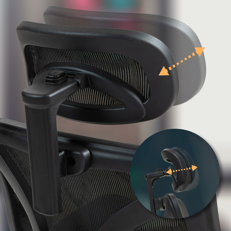 Ergonomisk kontorstol med justerbar nakkestøtte og netryg og 3D-armlehængere