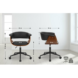 Elegant ergonomisk kontorstol i valnøddetræ med sort kunstlæder højdejusterbar 360 graders drejning