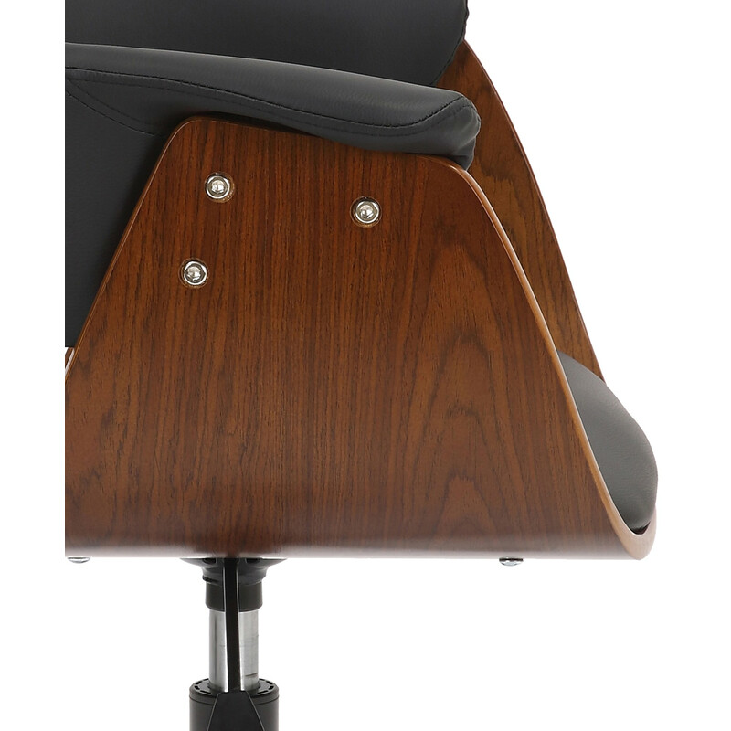 Elegant ergonomisk kontorstol i valnøddetræ med sort kunstlæder højdejusterbar 360 graders drejning