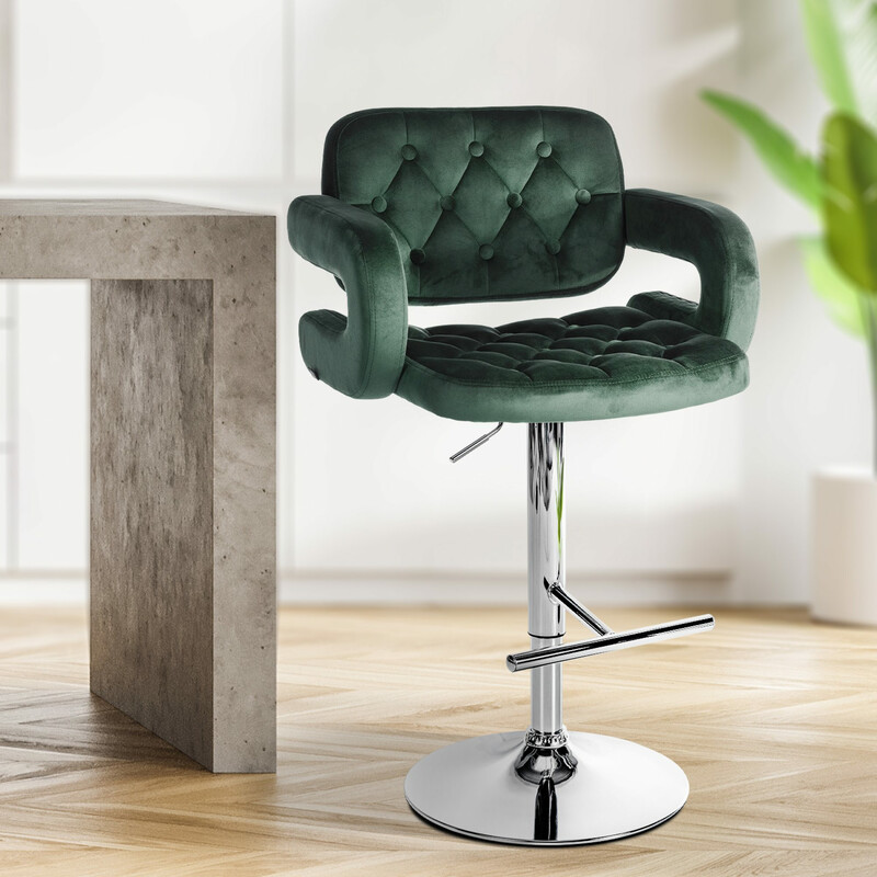 Dublin justerbar fløjlsbelagt barstol med armlæn og fodstøtte