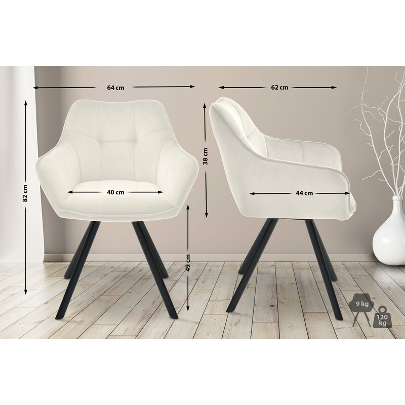 Drejelig spisestol med polstret sæde og metalramme