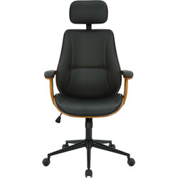 Ergonomisk kontorstol i kunstlæder med træryg hovedstøtte og armlæn