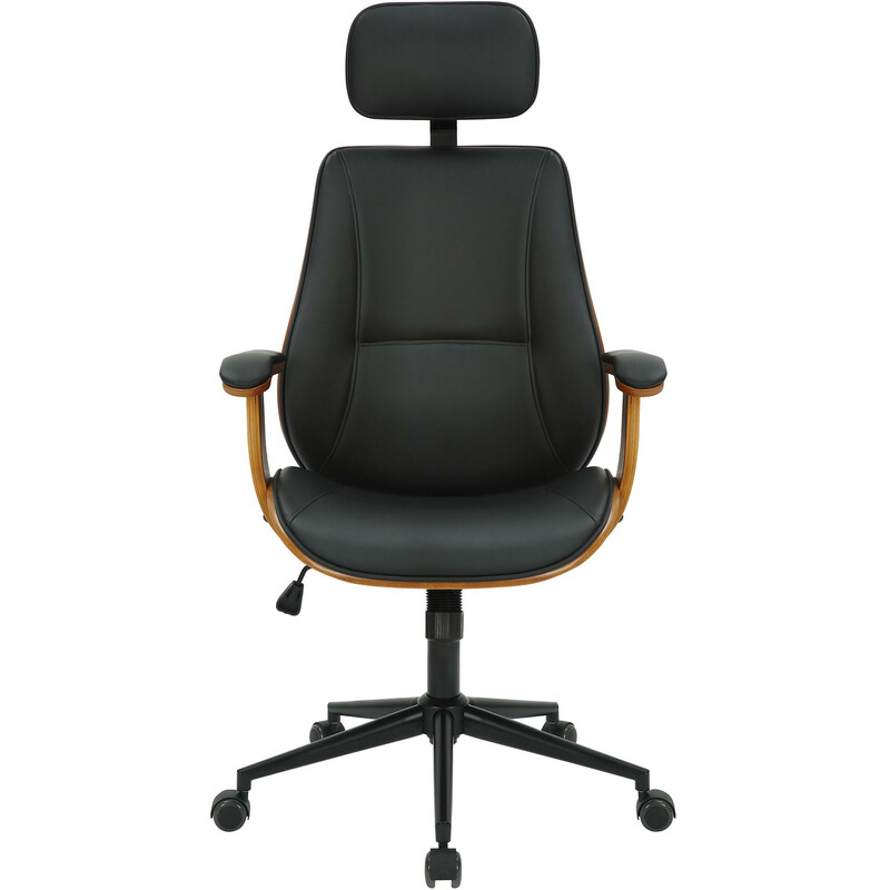 Ergonomisk kontorstol i kunstlæder med træryg hovedstøtte og armlæn