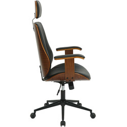 Ergonomisk kontorstol i kunstlæder med træryg hovedstøtte og armlæn
