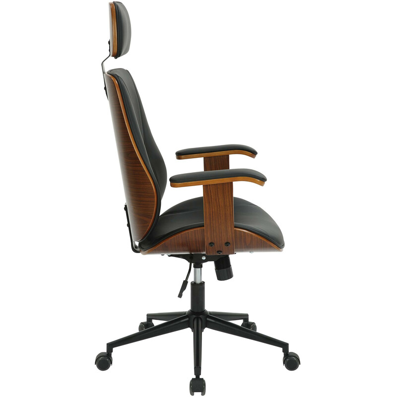 Ergonomisk kontorstol i kunstlæder med træryg hovedstøtte og armlæn