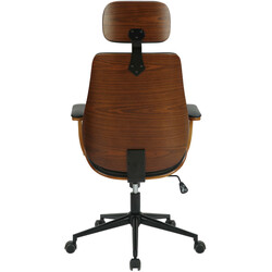 Ergonomisk kontorstol i kunstlæder med træryg hovedstøtte og armlæn