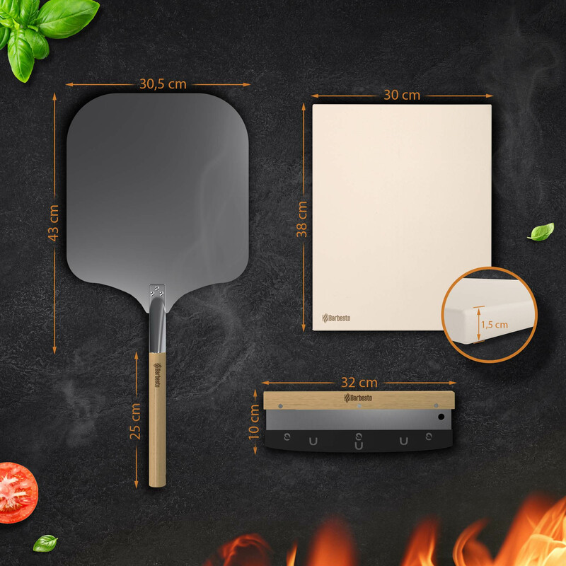 Kvalitets pizzasten sæt med spade og skærer 38x30 cm