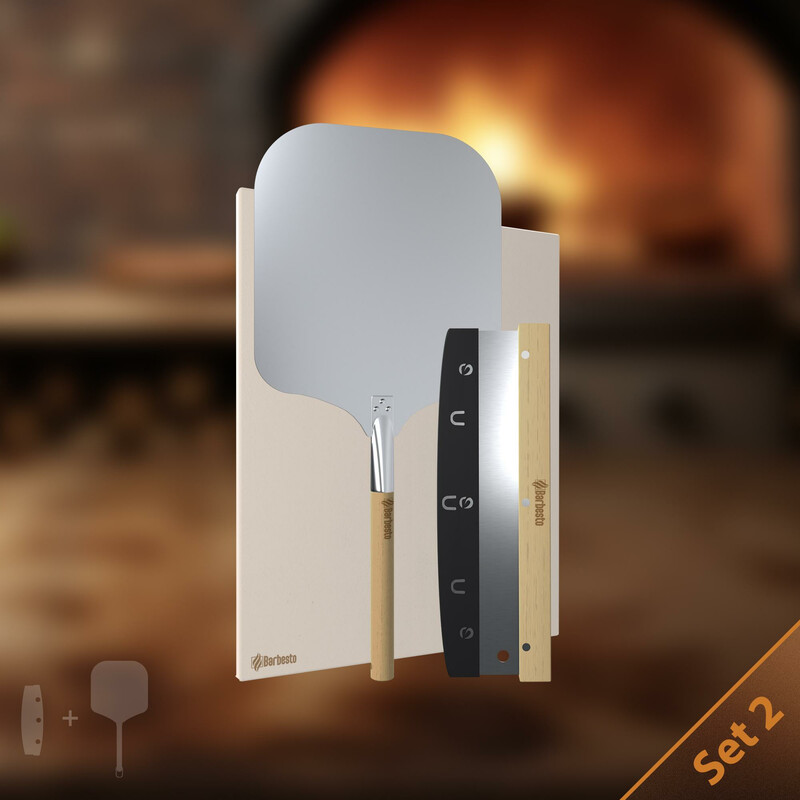 Kvalitets pizzasten sæt med spade og skærer 38x30 cm