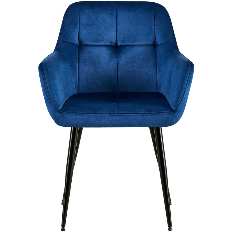 Sort fløjls spisestol med højt ryglæn og metalramme