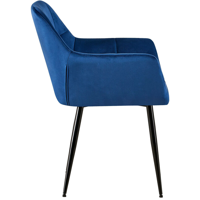 Sort fløjls spisestol med højt ryglæn og metalramme