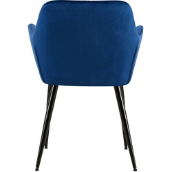 Sort fløjls spisestol med højt ryglæn og metalramme