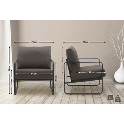 Elegant lænestol med sort metalramme, kunstlæder, 130 kg belastning