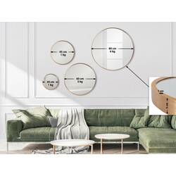 Rundt væg spejl med tynd ramme fire størrelser