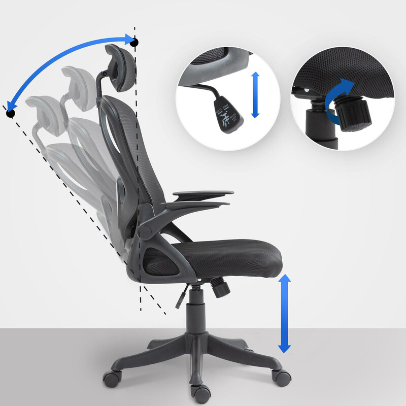 Ergonomisk kontorstol med justerbart ryglæn og nakkestøtte