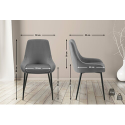 Elmira fløjls spisestol med polstret sæde firebenet metalramme