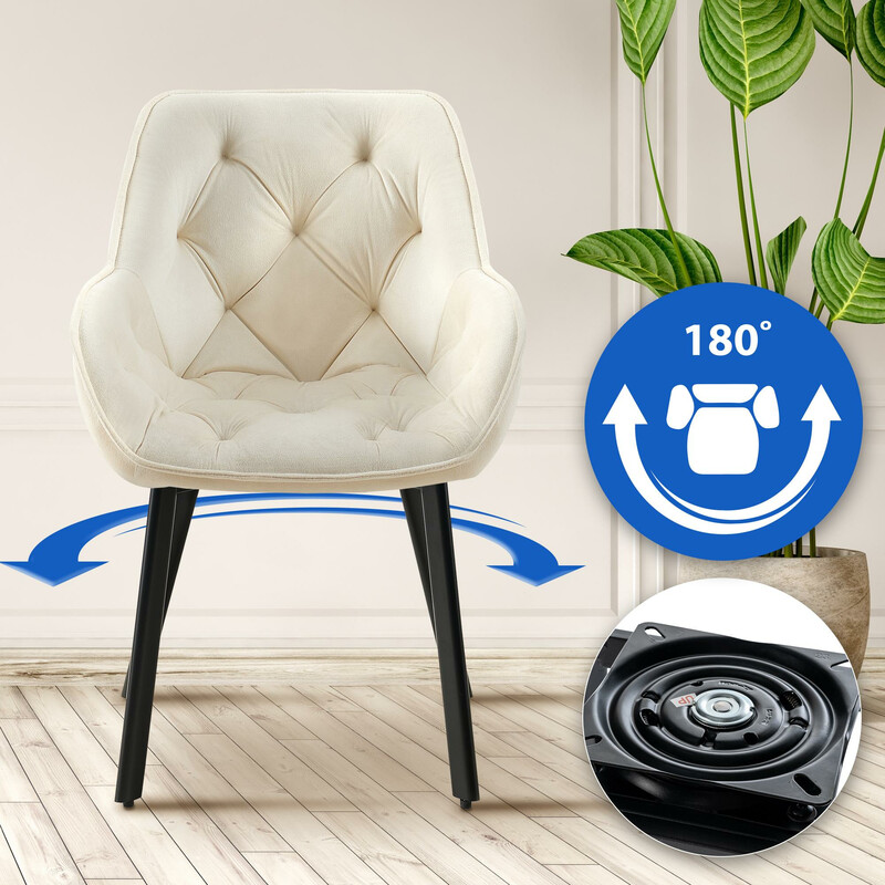 Roterende fløjlsstol med polstret sæde og armlæn