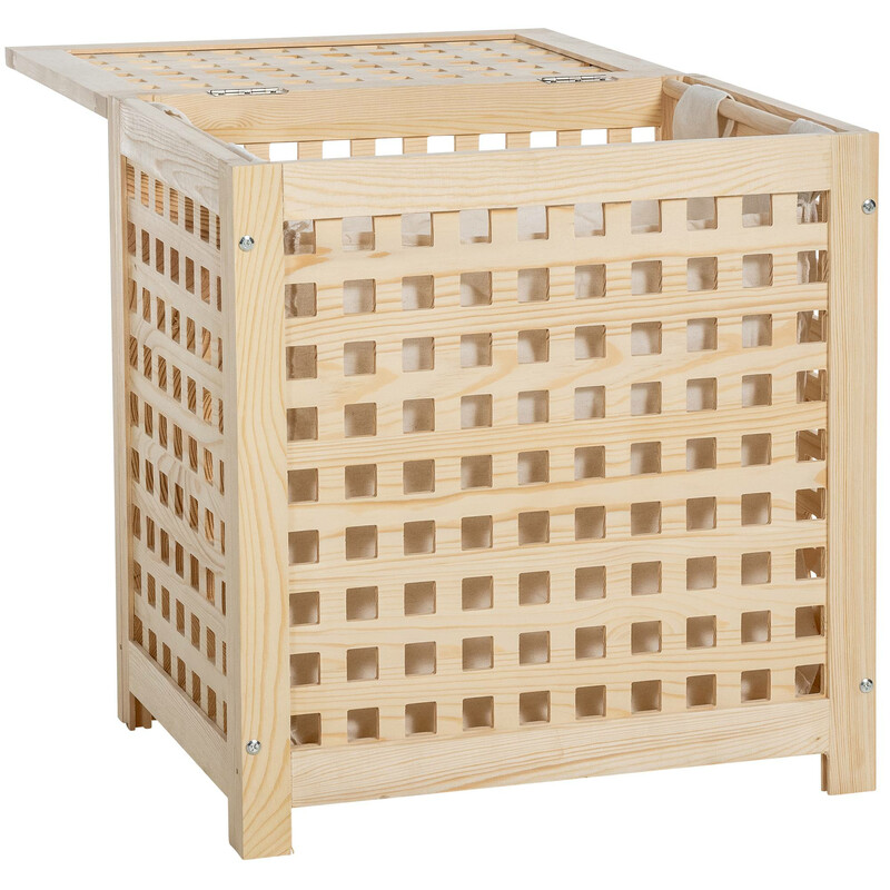 Stilfuld træ vasketøjskurv med aftagelig pose i tre størrelser