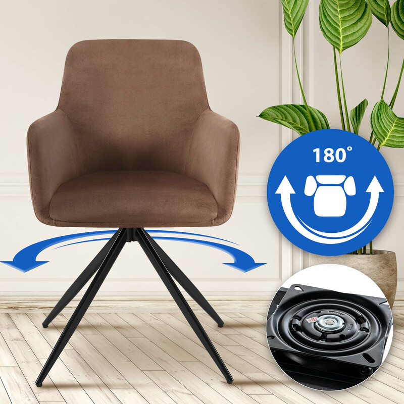 Olema fløjlsbelagt spisestol med drejbar sæde sort metalramme