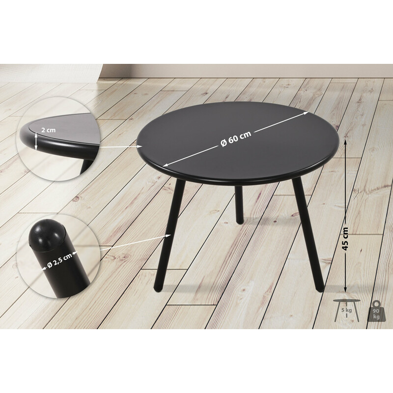 Vejrbestandigt udendørs sofabord 60 cm diameter rustfri metalben