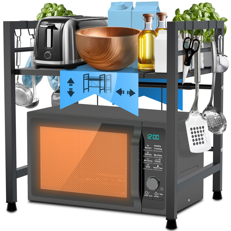 Marana justerbar mikrobølgeovnshylde 2‑3 niveau med justerbar bredde og kroge