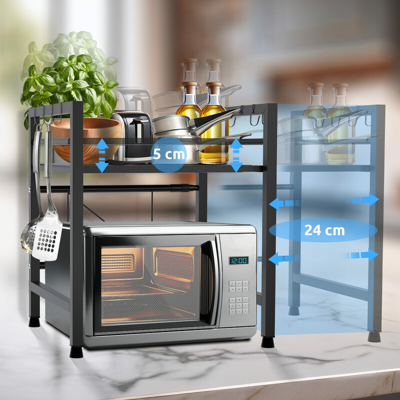 Marana justerbar mikrobølgeovnshylde 2‑3 niveau med justerbar bredde og kroge