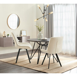 Elegant fløjlsbeklædt spisestol med drejelig sæde og metalramme