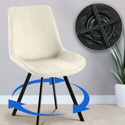 Elegant fløjlsbeklædt spisestol med drejelig sæde og metalramme