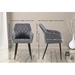 Luksuriøs fløjls spisestol med polstrede armlæn ryglæn og metalramme