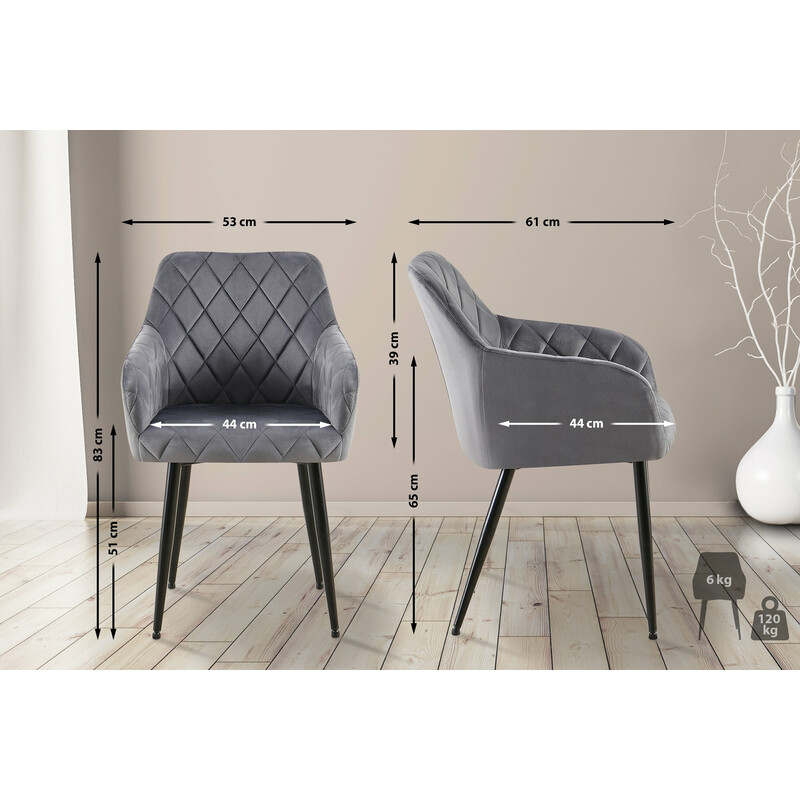 Luksuriøs fløjls spisestol med polstrede armlæn ryglæn og metalramme