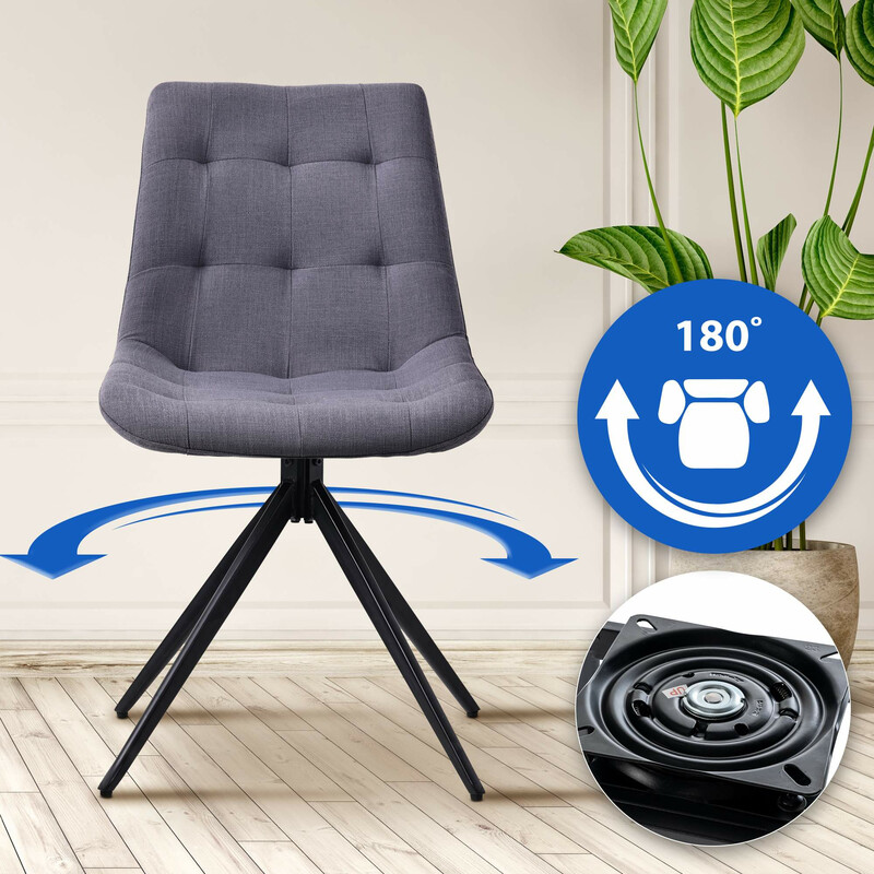 Elegant drejelig spisestol med polstret sæde rygstøtte og sort metalramme