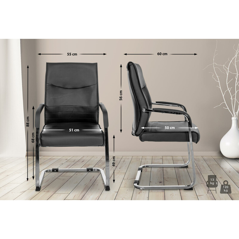 Hobart gæstestole sæt 2 stk ergonomisk kunstlæder metalramme kontor