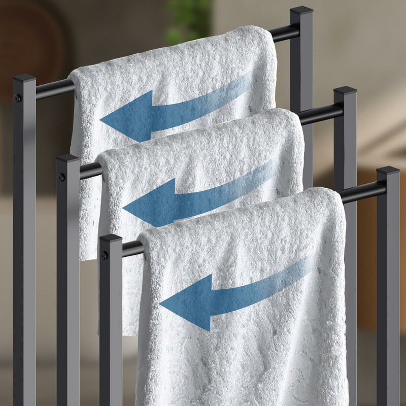 Anoka sort håndklædestativ med tre stænger fritstående kompakt badeværelse