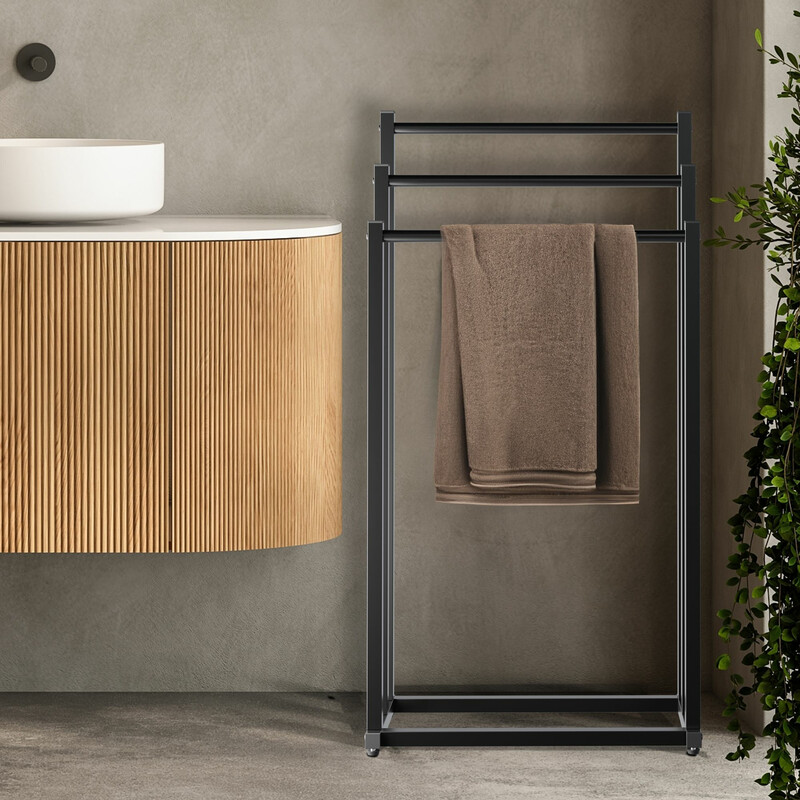 Anoka sort håndklædestativ med tre stænger fritstående kompakt badeværelse