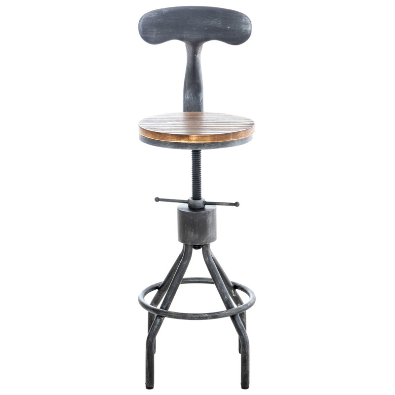 Justerbar industriel barstol med fyrretræs sæde metalryg og højdejustering