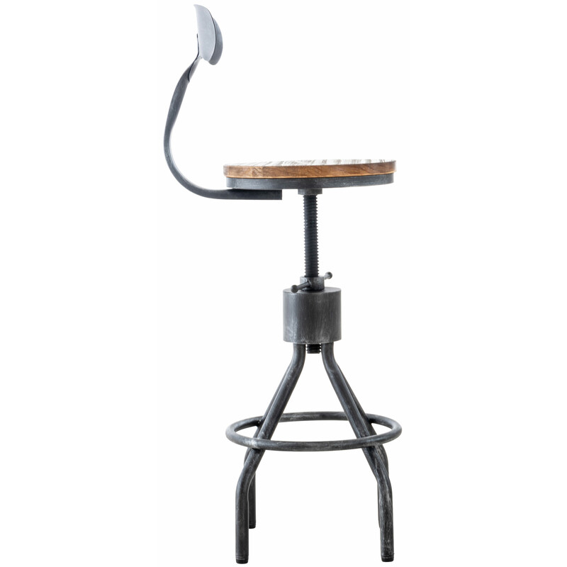Justerbar industriel barstol med fyrretræs sæde metalryg og højdejustering